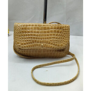 HOBO The Original Tan Leather Crocodile Embossed Credit Card Crossbody Bag